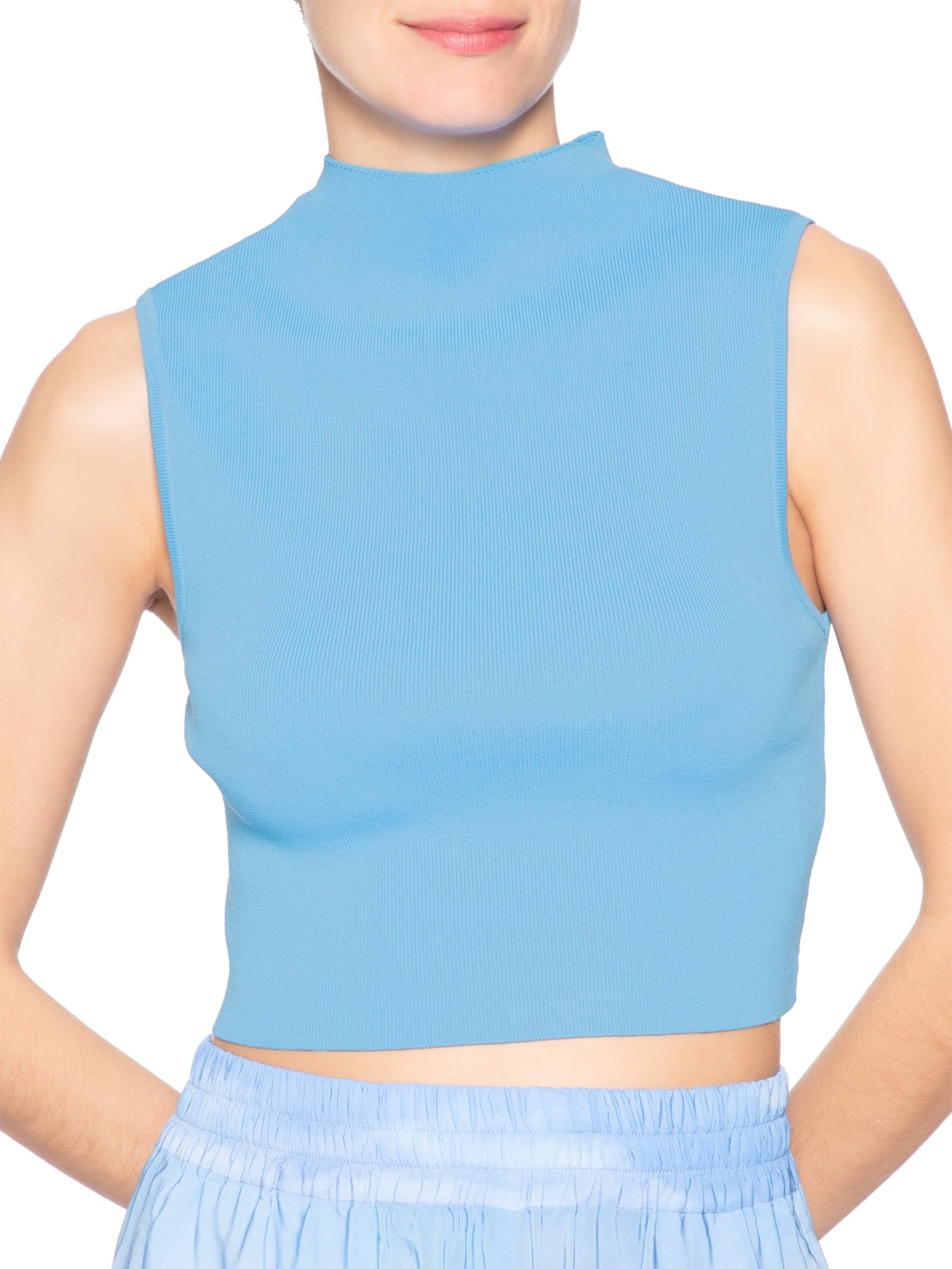 Blusa Feminina Cropped Gola Alta Tricot Color Azul Animale