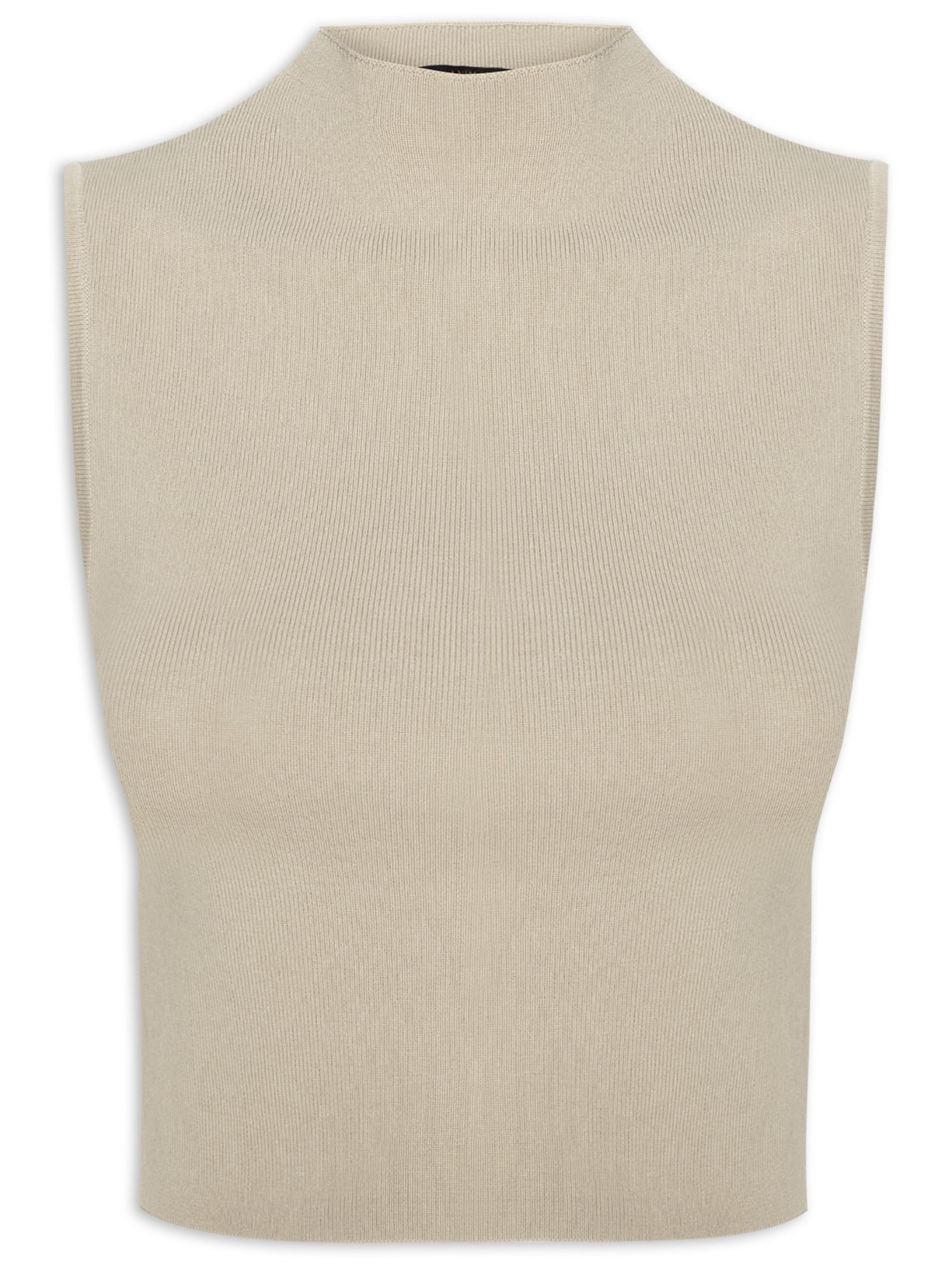 Blusa Feminina Cropped Gola Alta Tricot Color - Bege