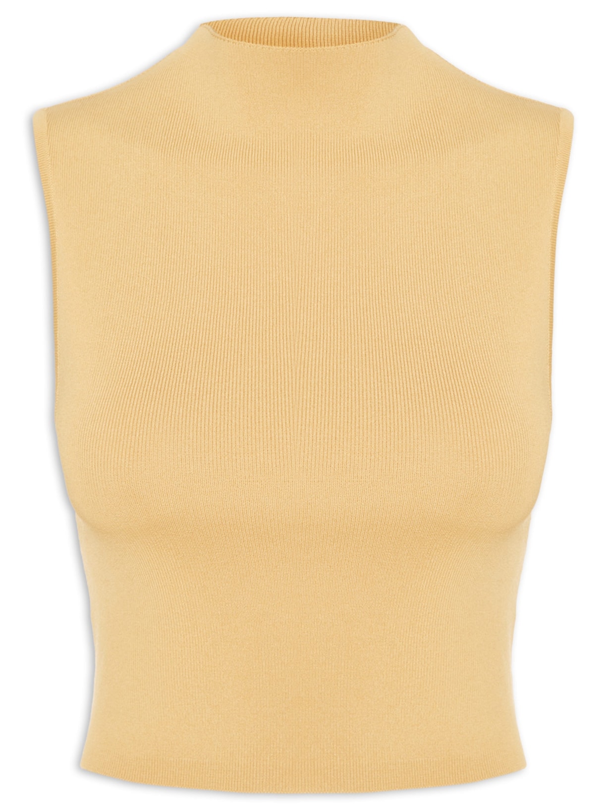 Blusa Feminina Cropped Gola Alta Tricot Color Bege Animale