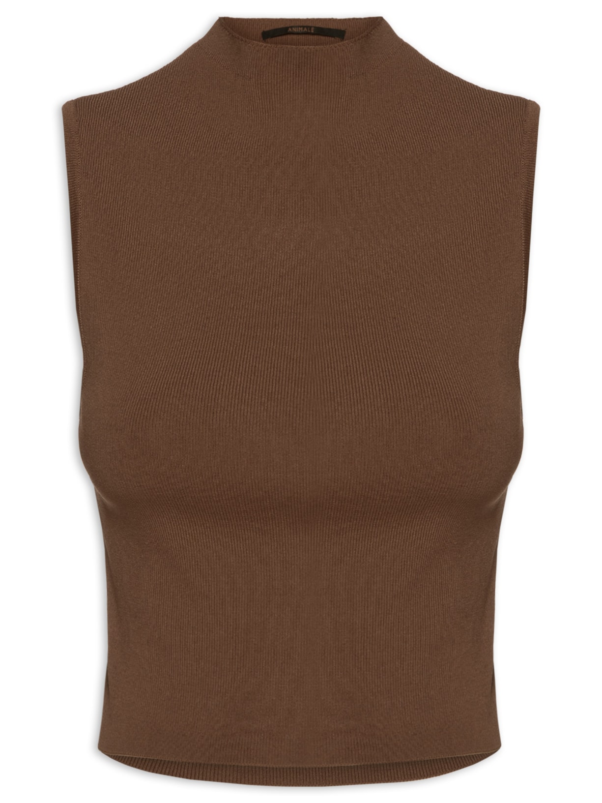 Blusa Feminina Cropped Gola Alta Tricot Color Marrom Animale