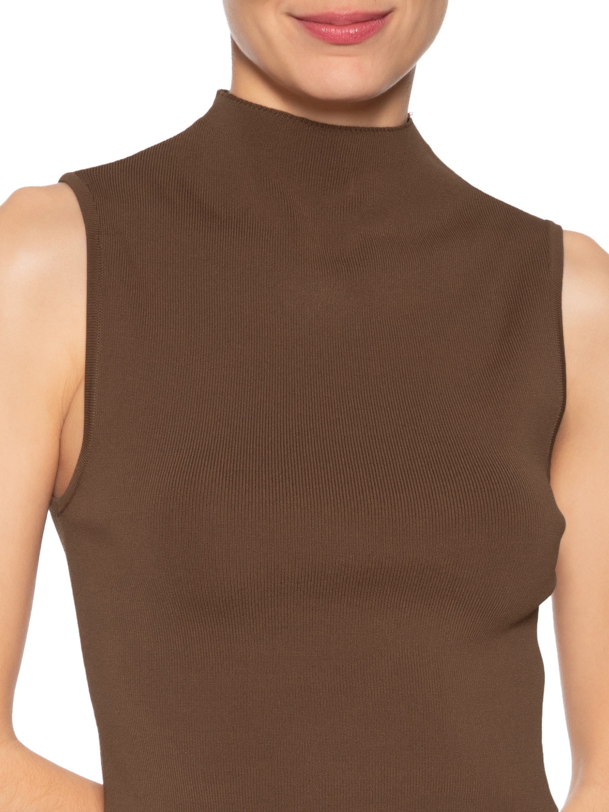Blusa Feminina Cropped Gola Alta Tricot Color Marrom Animale