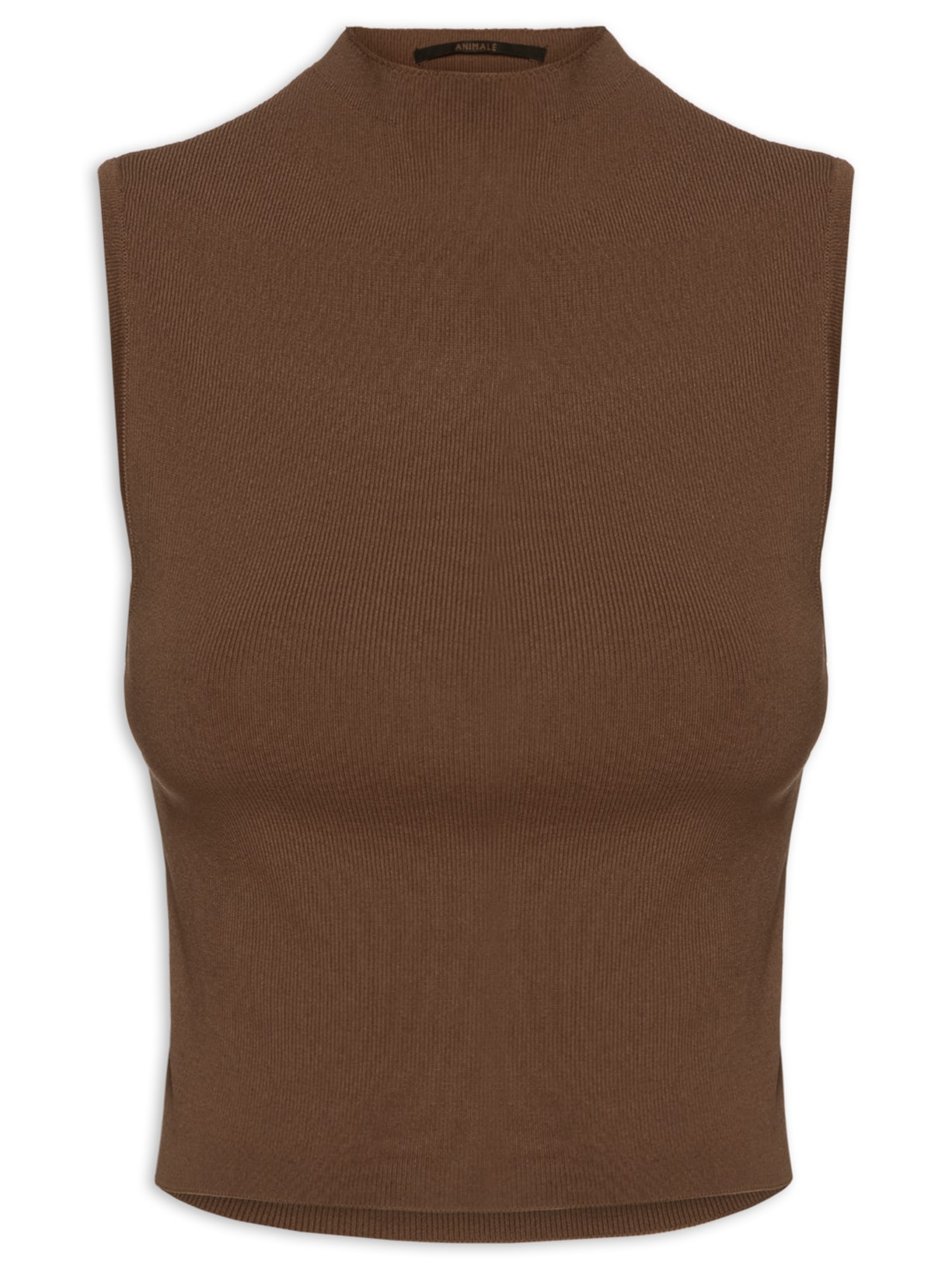 Blusa Feminina Cropped Gola Alta Tricot Color - Marrom