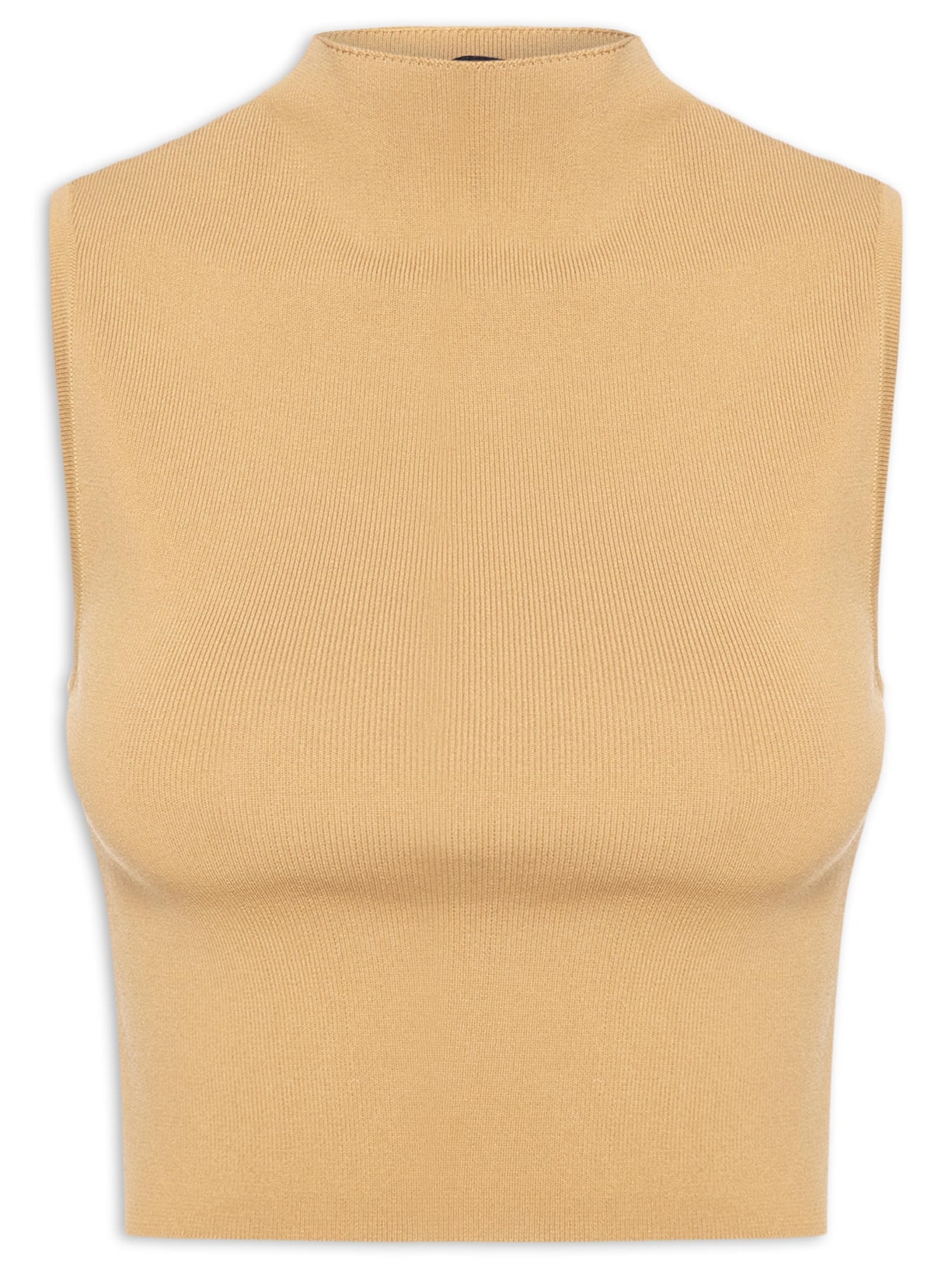 Blusa Feminina Cropped Gola Alta Tricot Color Marrom Animale