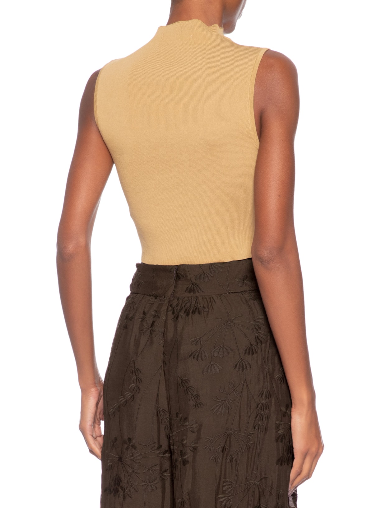 Blusa Feminina Cropped Gola Alta Tricot Color Marrom Animale