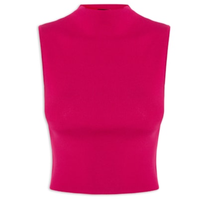 Blusa Feminina Cropped Gola Alta Tricot Color - Rosa