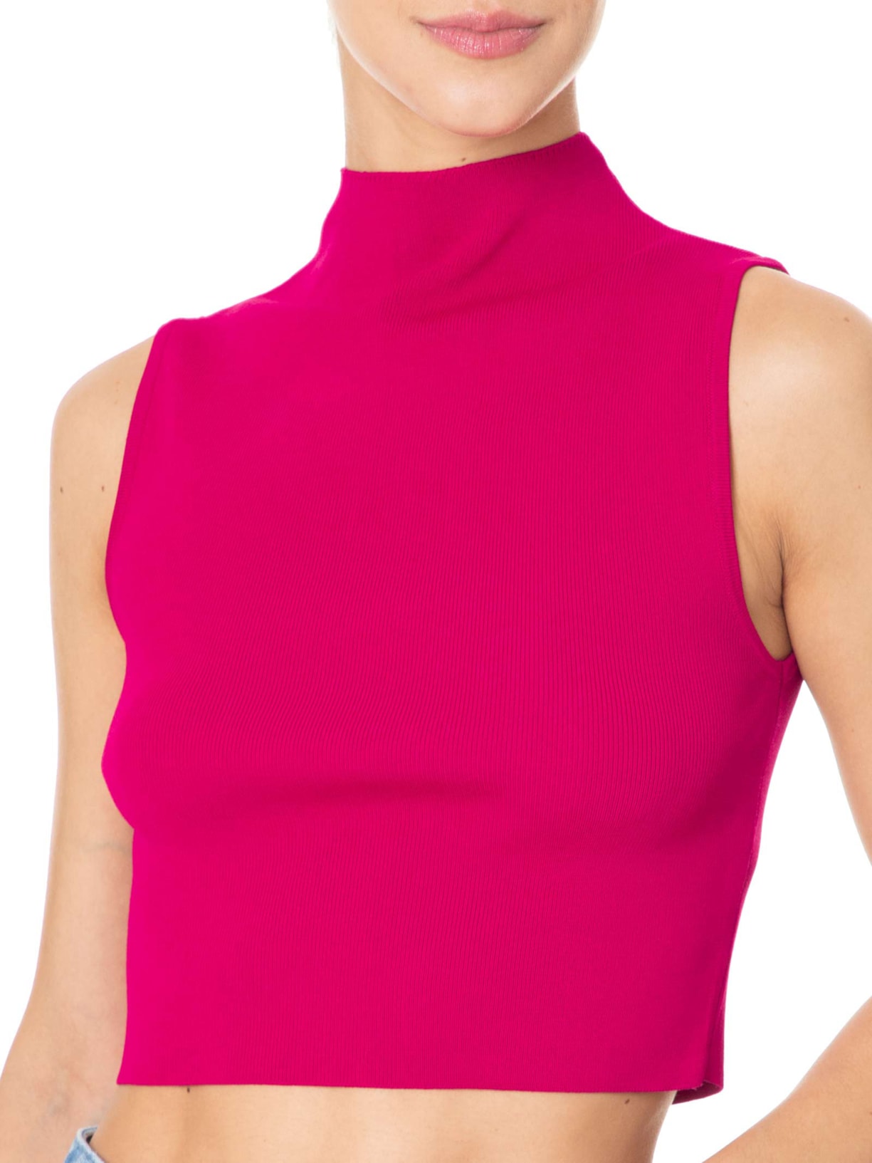 Blusa Feminina Cropped Gola Alta Tricot Color Rosa Animale