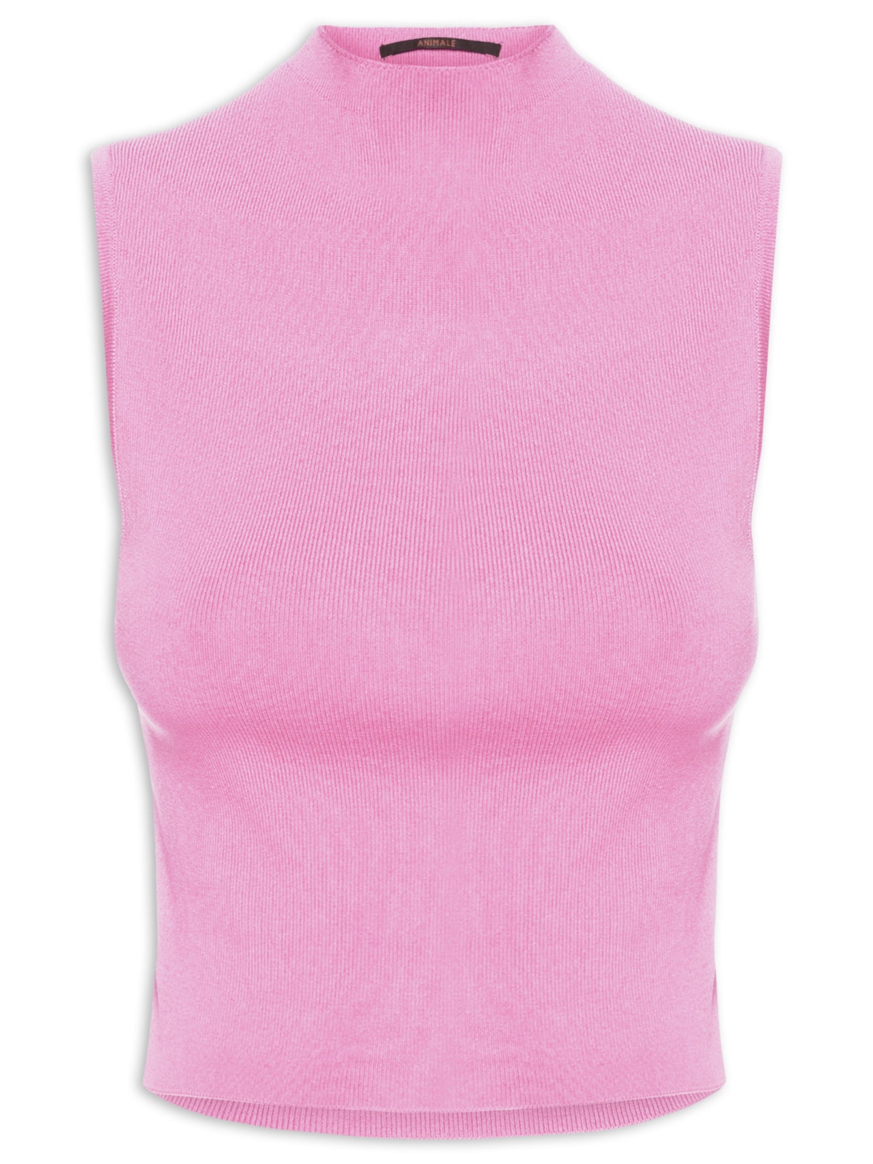 Blusa Feminina Cropped Gola Alta Tricot Color Rosa Animale
