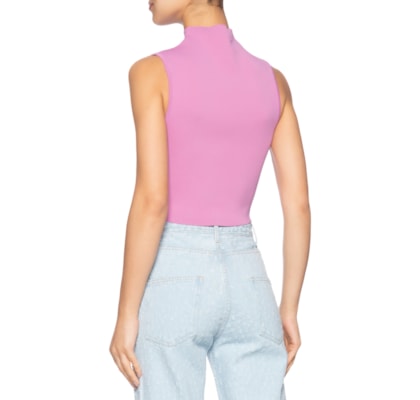 Blusa Feminina Cropped Gola Alta Tricot Color - Rosa