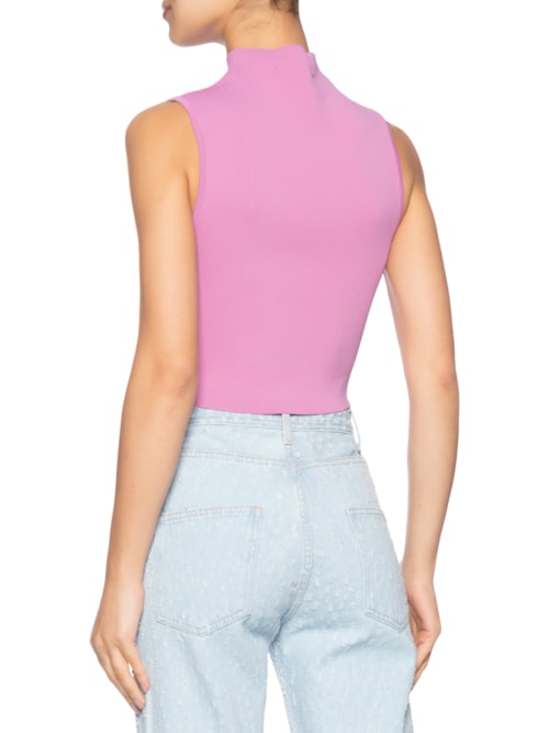 Blusa Feminina Cropped Gola Alta Tricot Color - Rosa