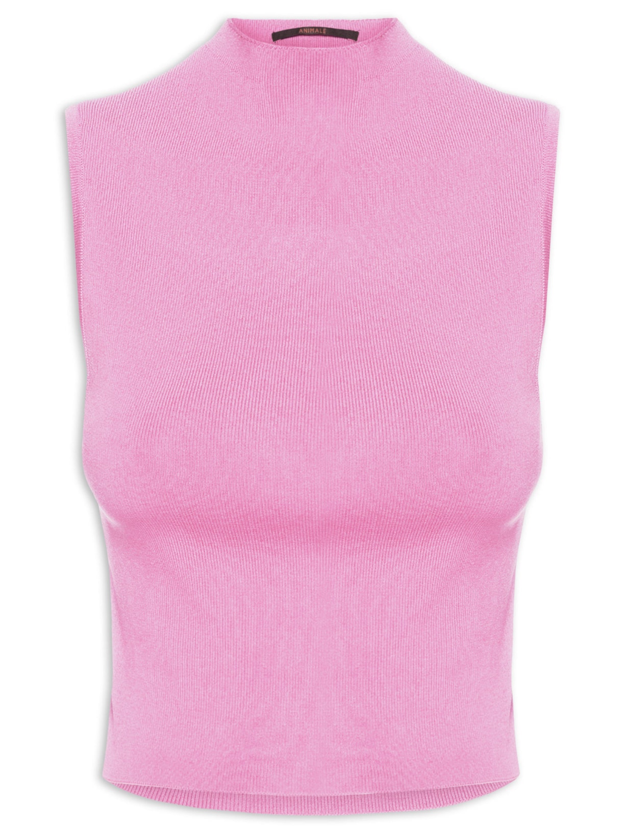 Blusa Feminina Cropped Gola Alta Tricot Color Rosa Animale