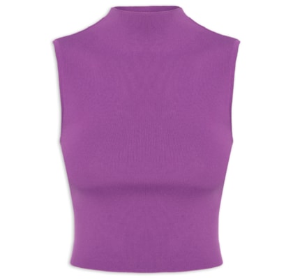 Blusa Feminina Cropped Gola Alta Tricot Color - Roxo
