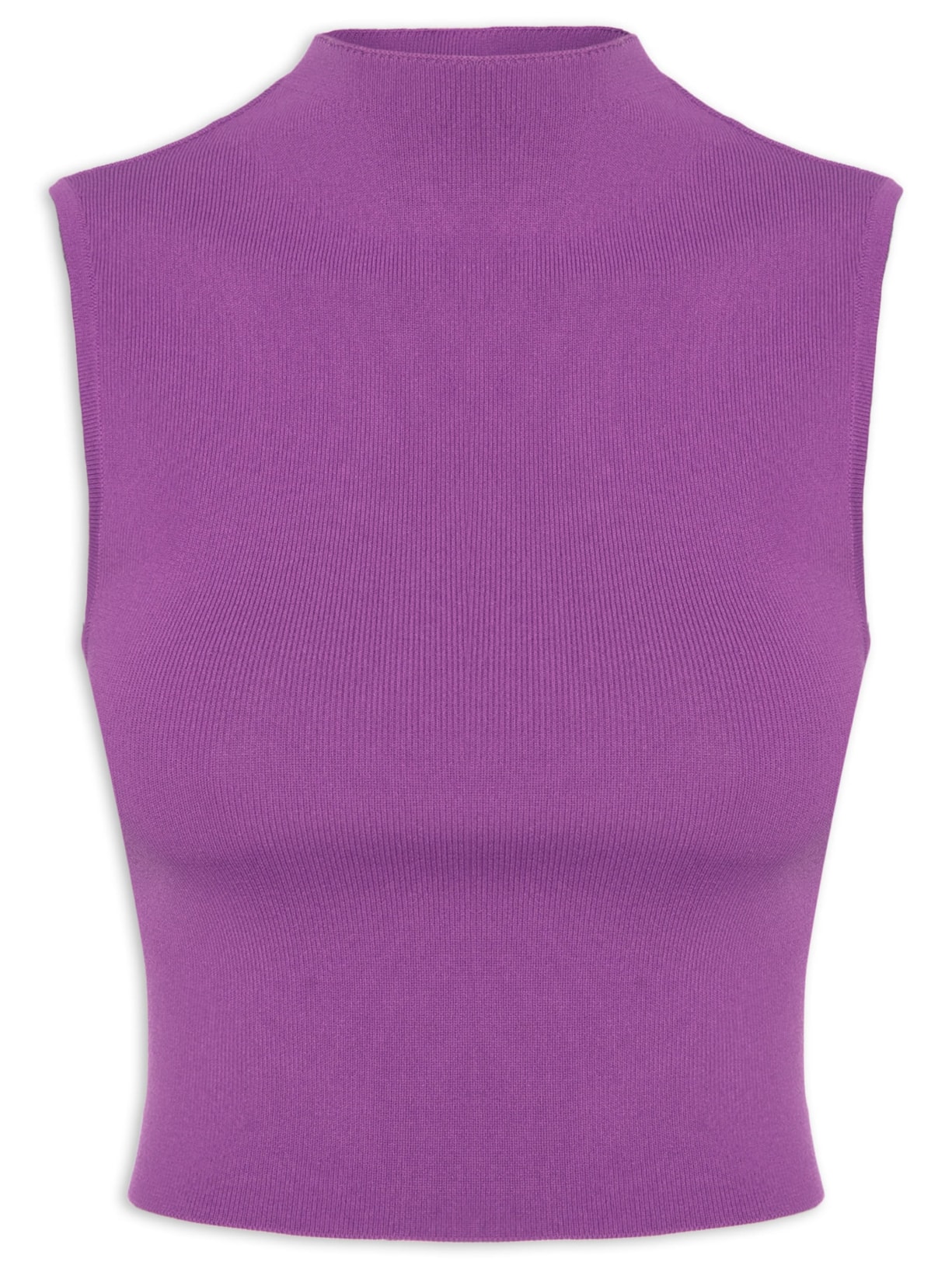 Blusa Feminina Cropped Gola Alta Tricot Color - Roxo