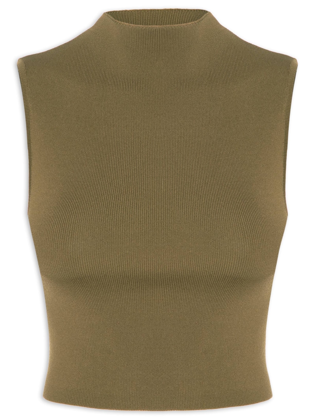 Blusa Feminina Cropped Gola Alta Tricot Color Verde Animale