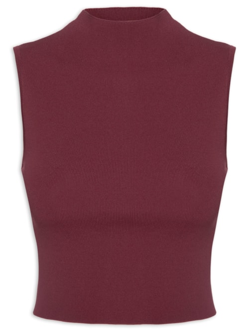 Blusa Feminina Cropped Gola Alta Tricot Color - Vermelho