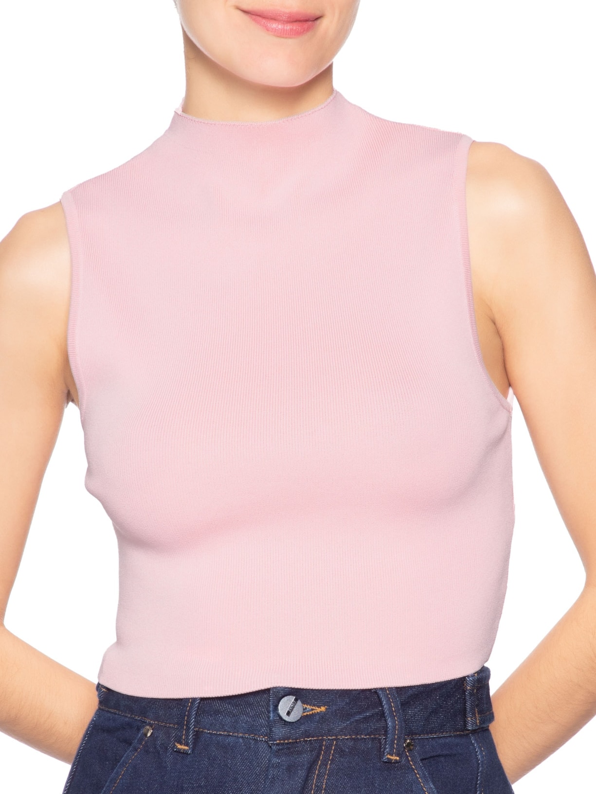Blusa Feminina Cropped Gola Alta Tricot Color – Rosa Animale