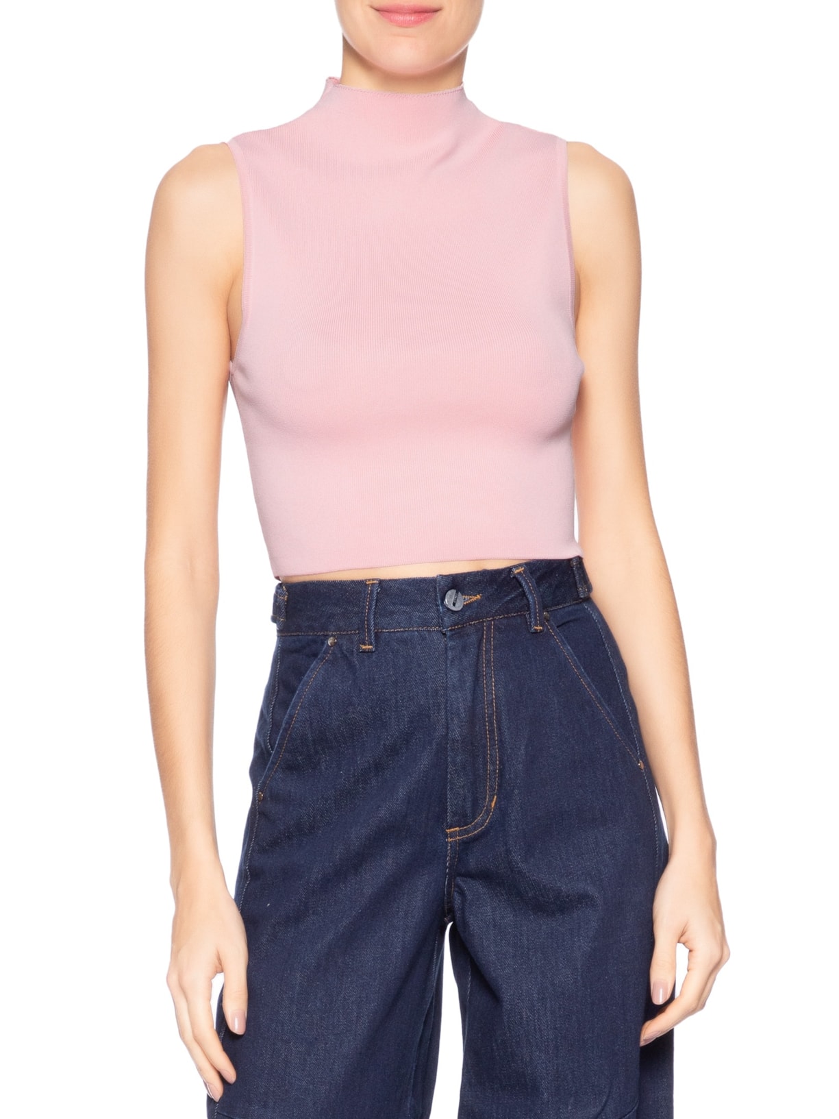 Blusa Feminina Cropped Gola Alta Tricot Color – Rosa Animale