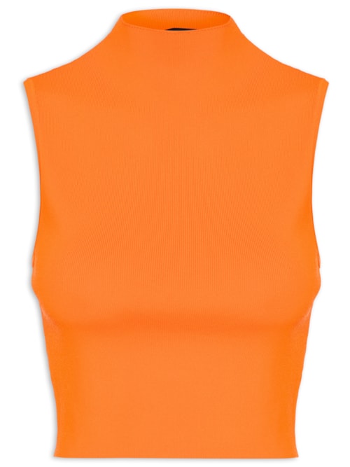 Blusa Feminina Cropped Gola Alta Tricot - Laranja