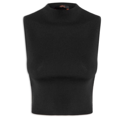 Blusa Feminina Cropped Gola Alta Tricot - Preto