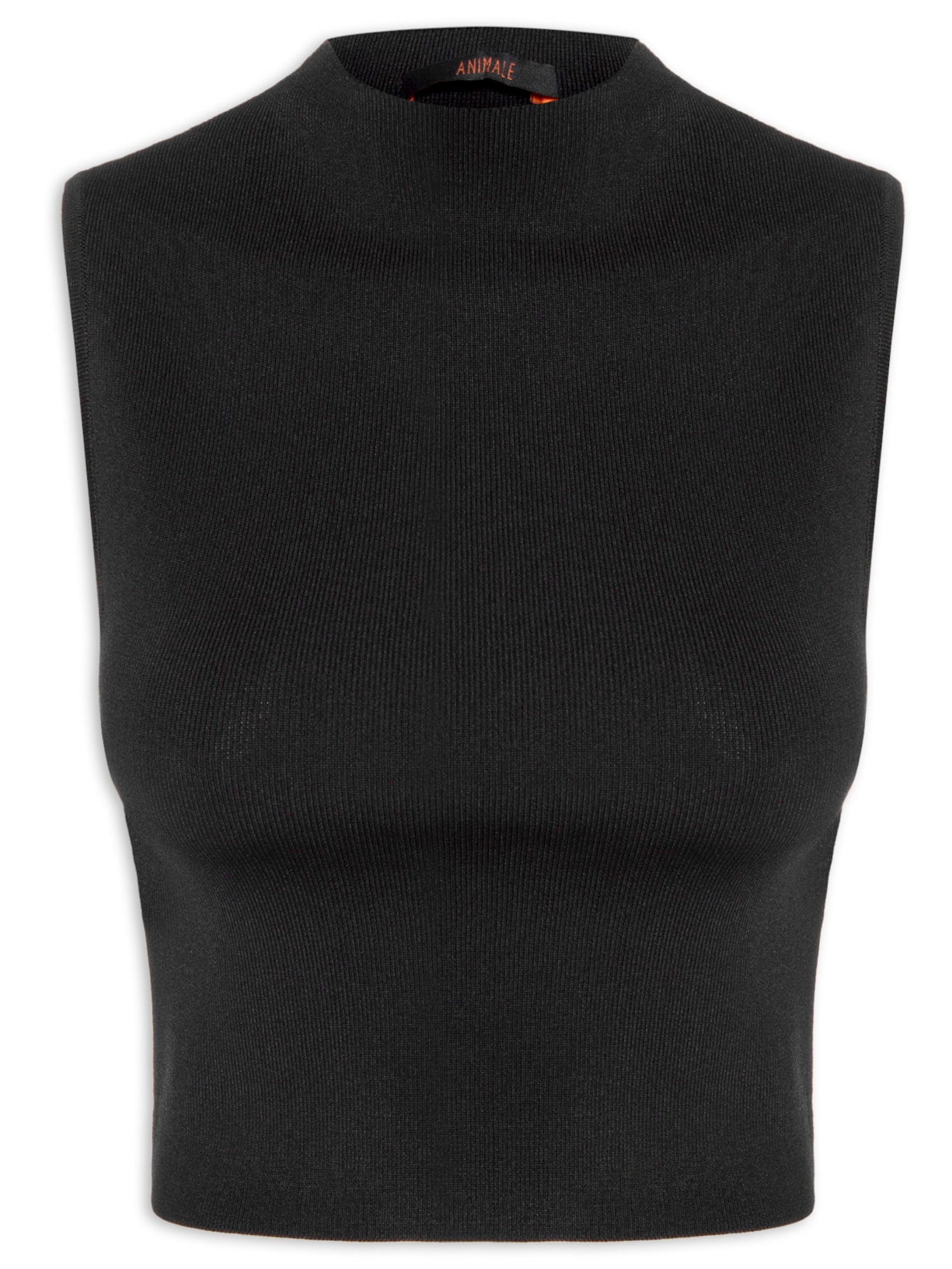 Blusa Feminina Cropped Gola Alta Tricot - Preto