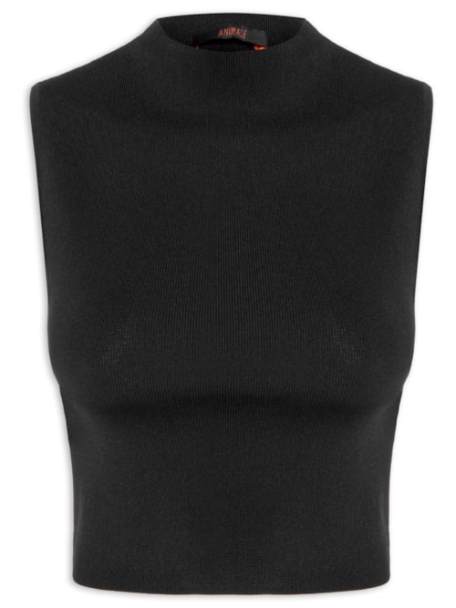 Blusa Feminina Cropped Gola Alta Tricot - Preto