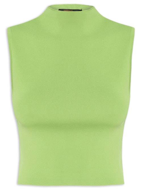 Blusa Feminina Cropped Gola Alta Tricot - Verde