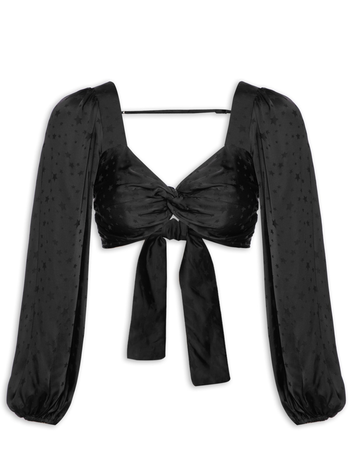 Blusa Feminina Cropped Jacquard Astros - Preto