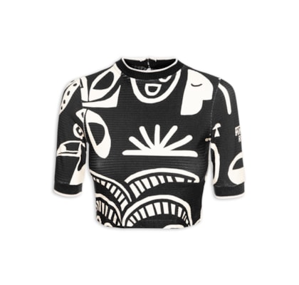 Blusa Feminina Cropped Lenço Tropicano - Preto