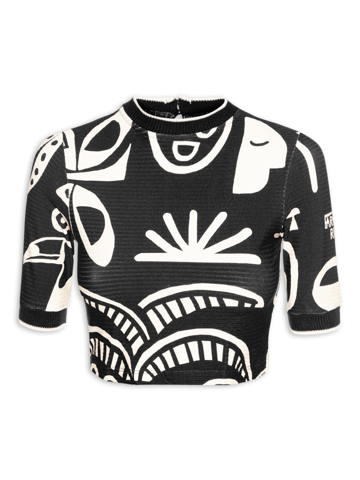 Blusa Feminina Cropped Lenço Tropicano - Preto