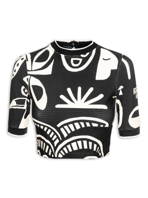 Blusa Feminina Cropped Lenço Tropicano - Preto