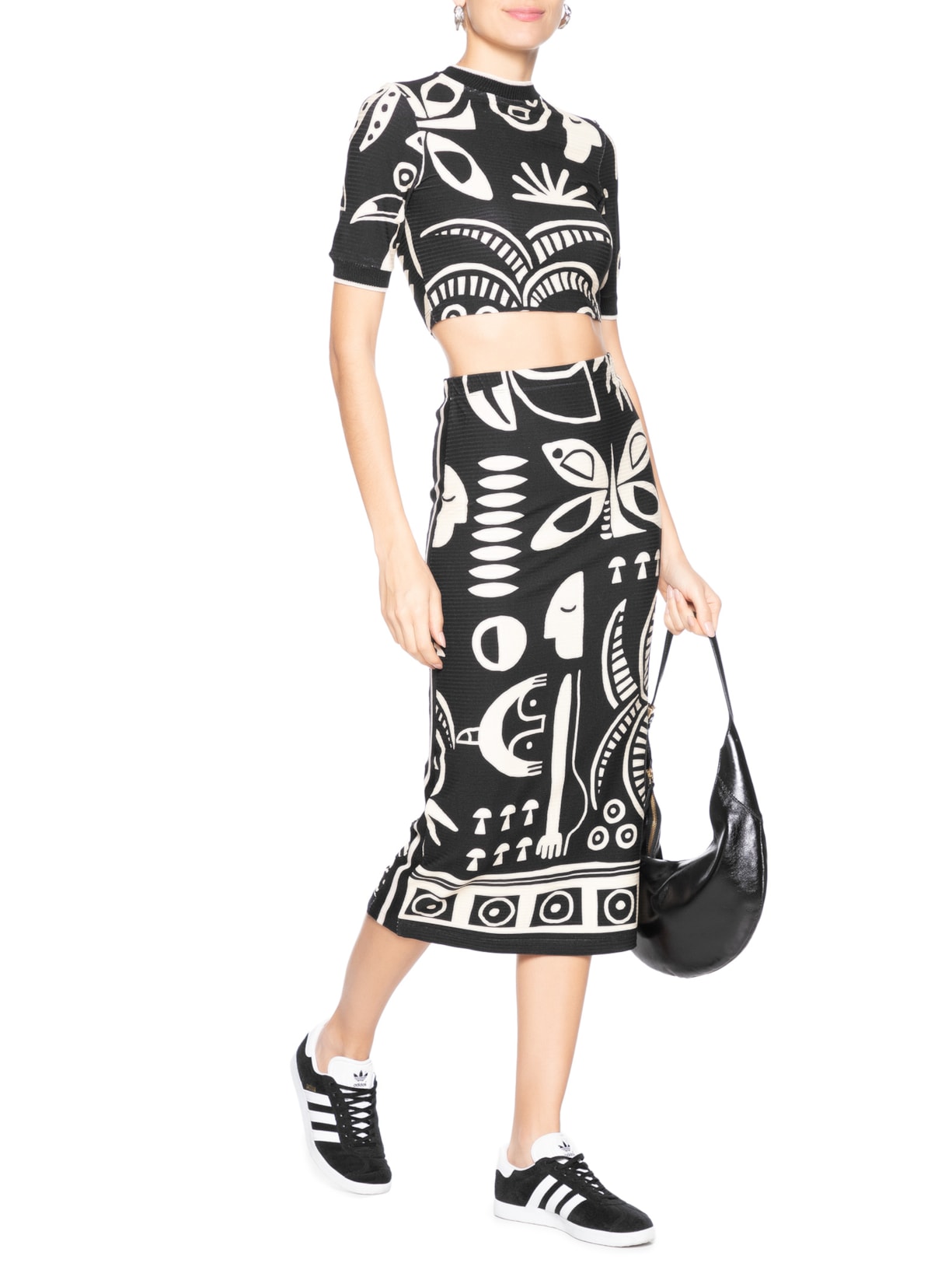 Blusa Feminina Cropped Lenço Tropicano Preto Farm