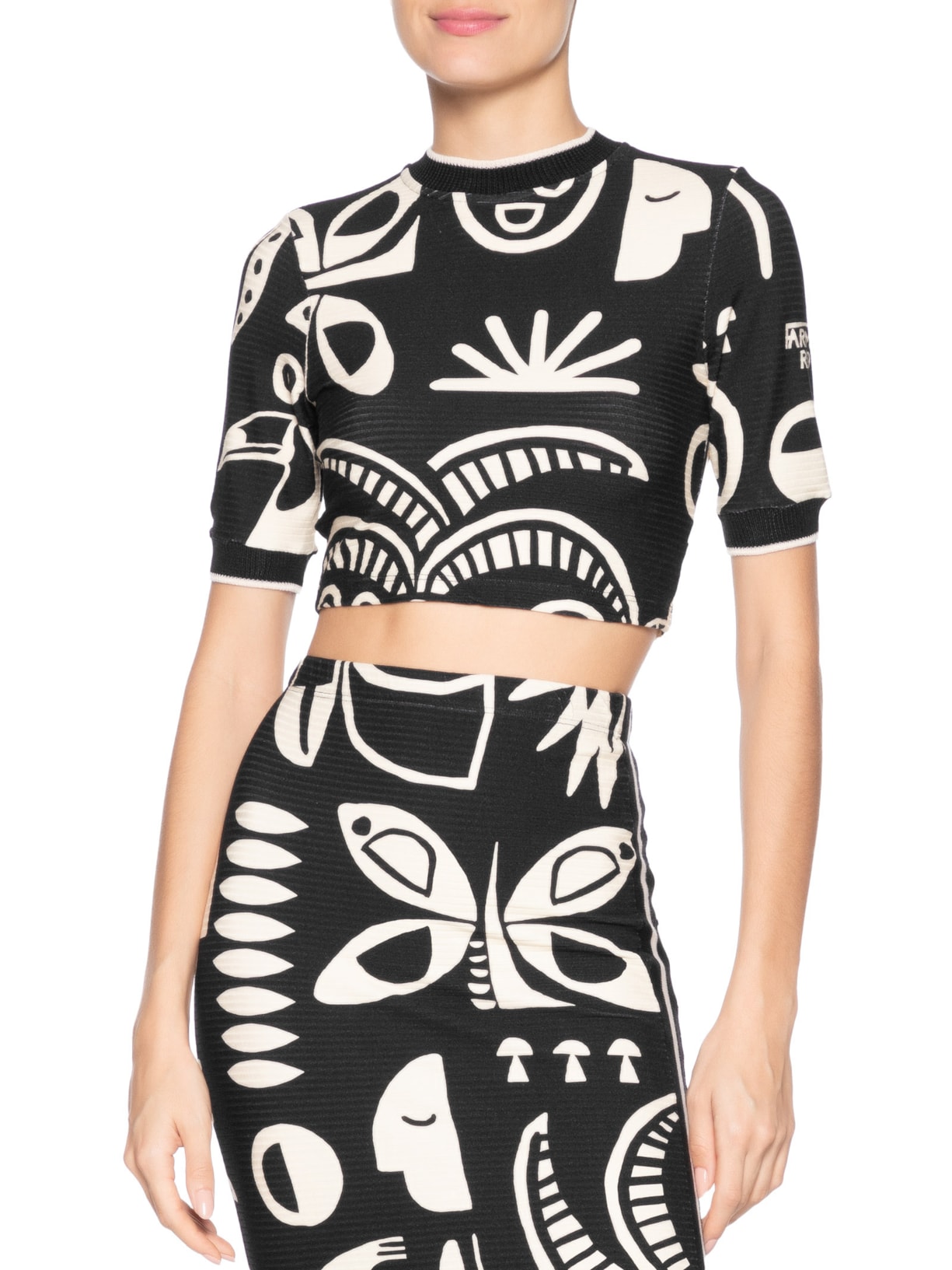 Blusa Feminina Cropped Lenço Tropicano Preto Farm