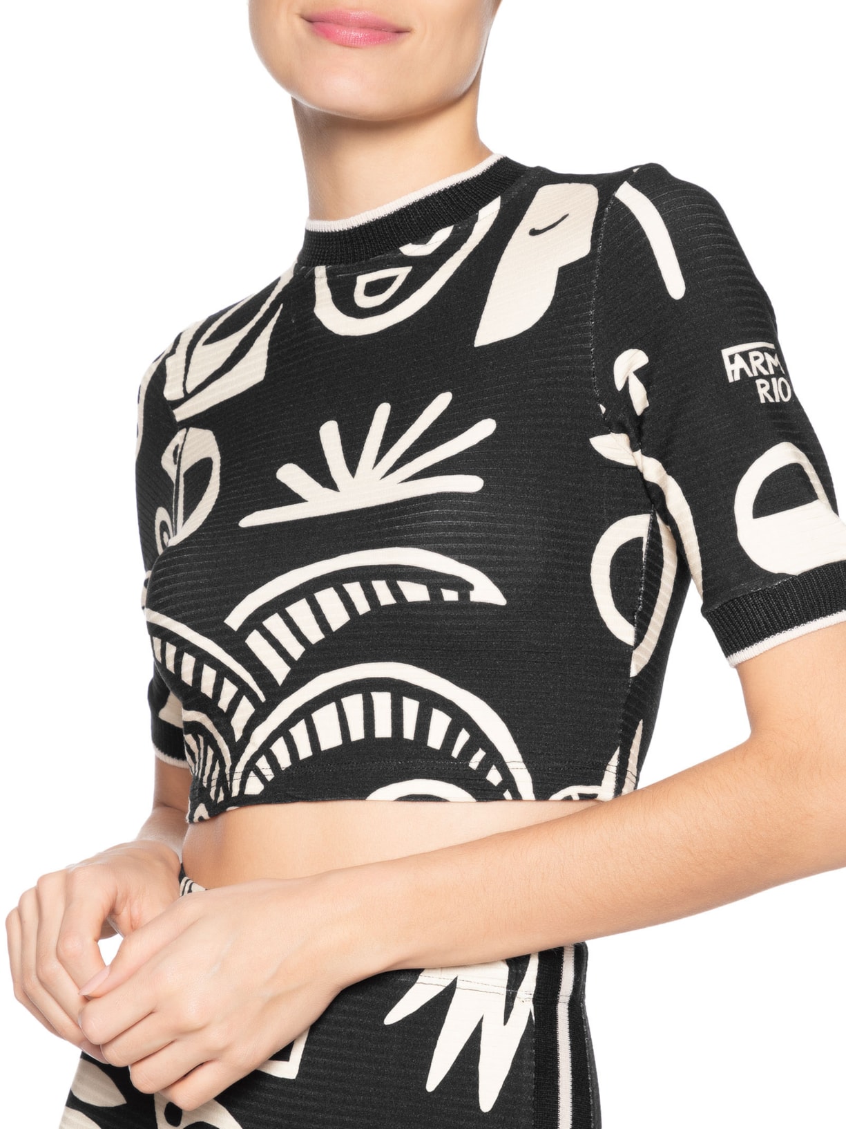 Blusa Feminina Cropped Lenço Tropicano Preto Farm