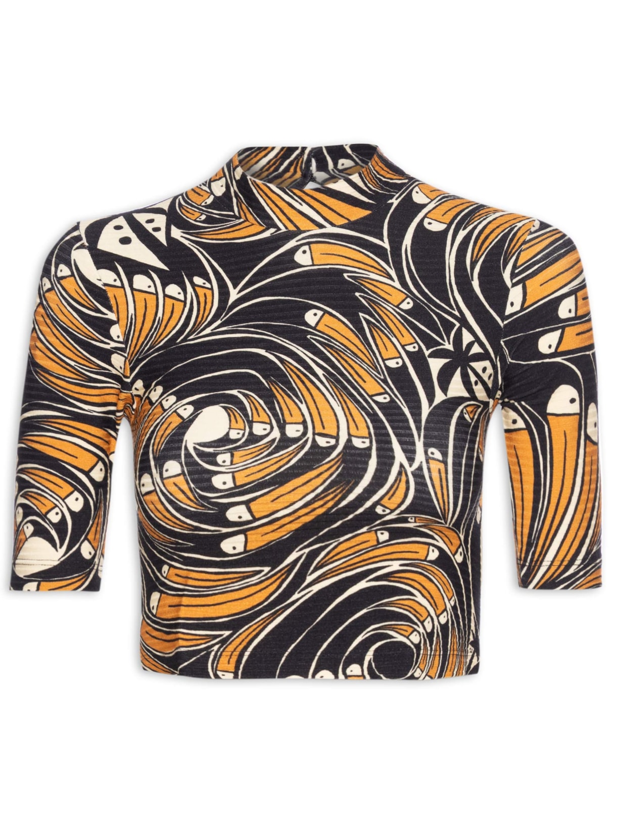 Blusa Feminina Cropped Leque De Tucano - Preto