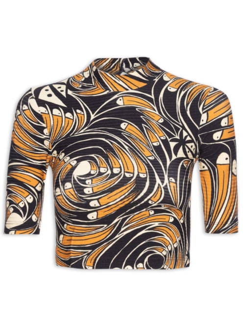 Blusa Feminina Cropped Leque De Tucano - Preto