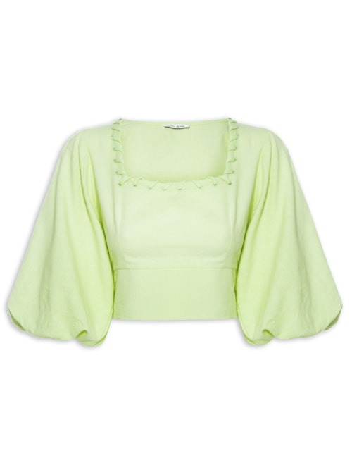 Blusa Feminina Cropped Like Linen Detalhe Decote - Verde