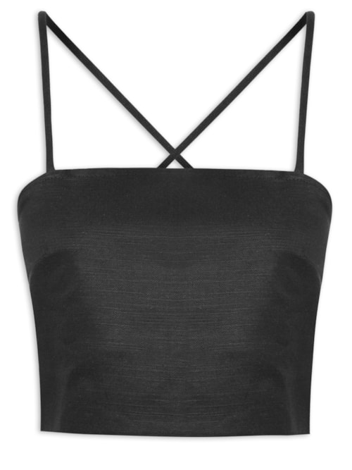 Blusa Feminina Cropped Linho - Preto