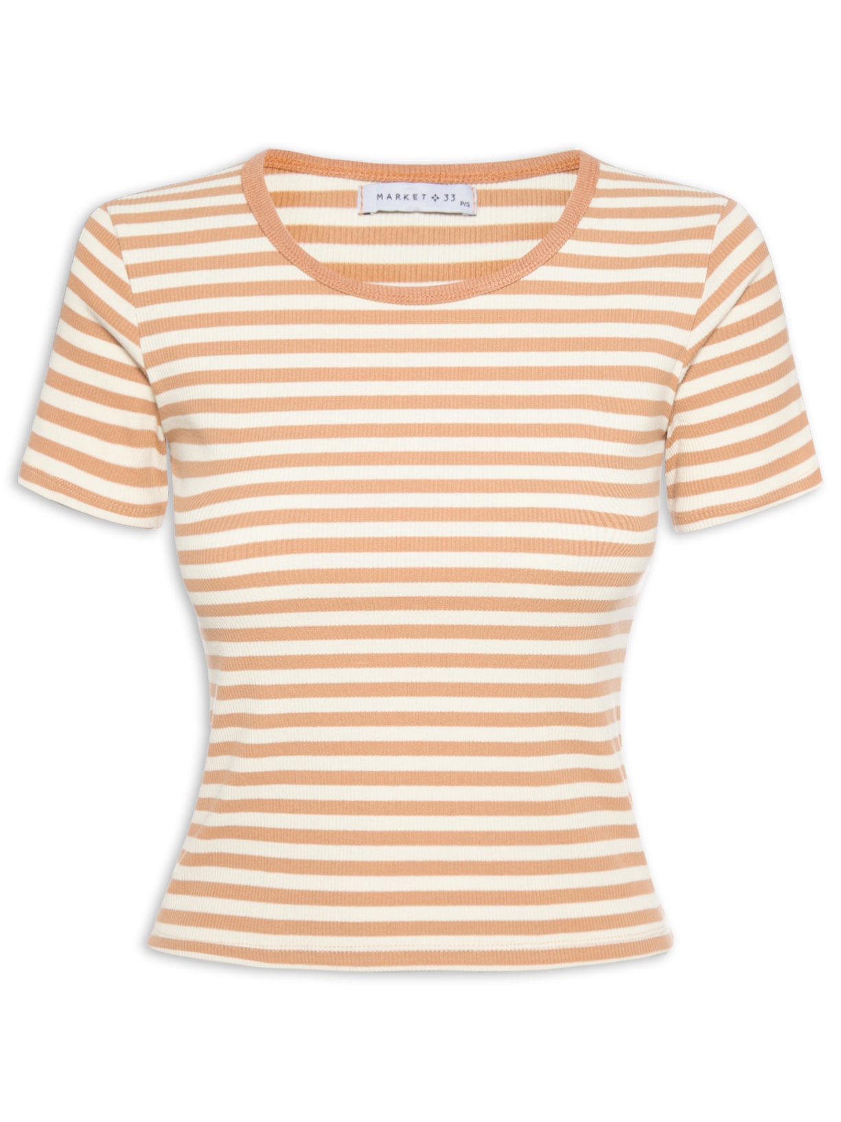 Blusa Feminina Cropped Listrada - Bege