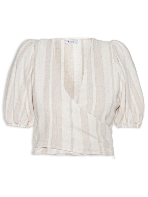 Blusa Feminina Cropped Manga Bufante - Bege