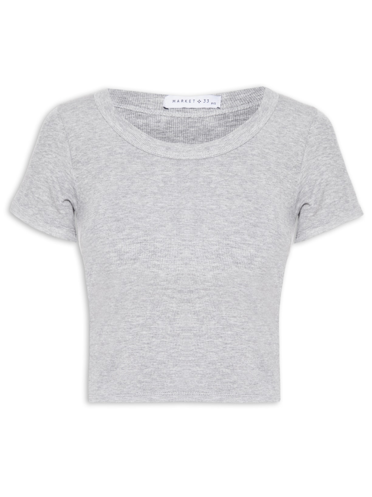 Blusa Feminina Cropped Manga Curta - Cinza