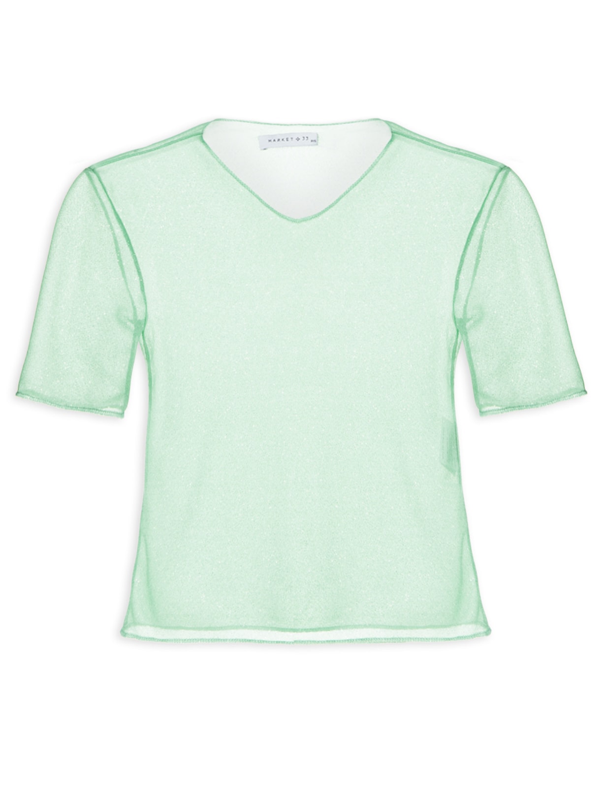 Blusa Feminina Cropped Manga Curta Em Tule - Verde