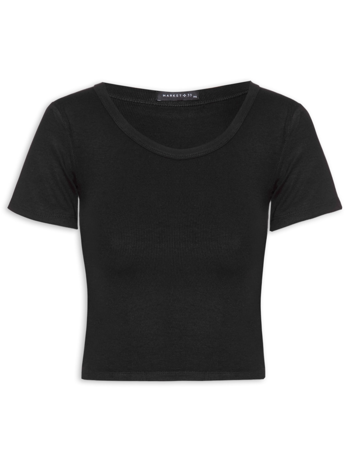 Blusa Feminina Cropped Manga Curta - Preto