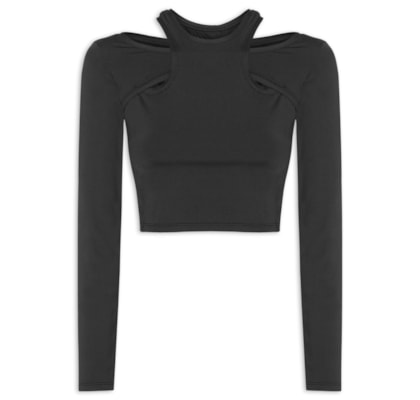 Blusa Feminina Cropped Manga Longa Action Skin - Preto