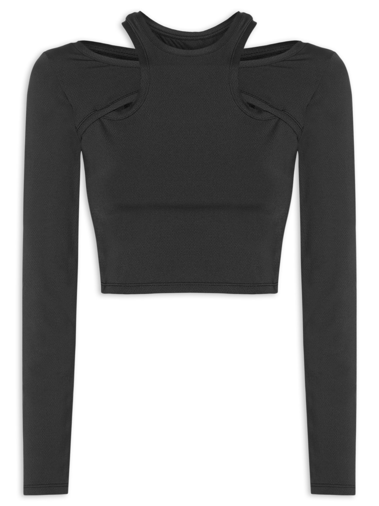 Blusa Feminina Cropped Manga Longa Action Skin - Preto