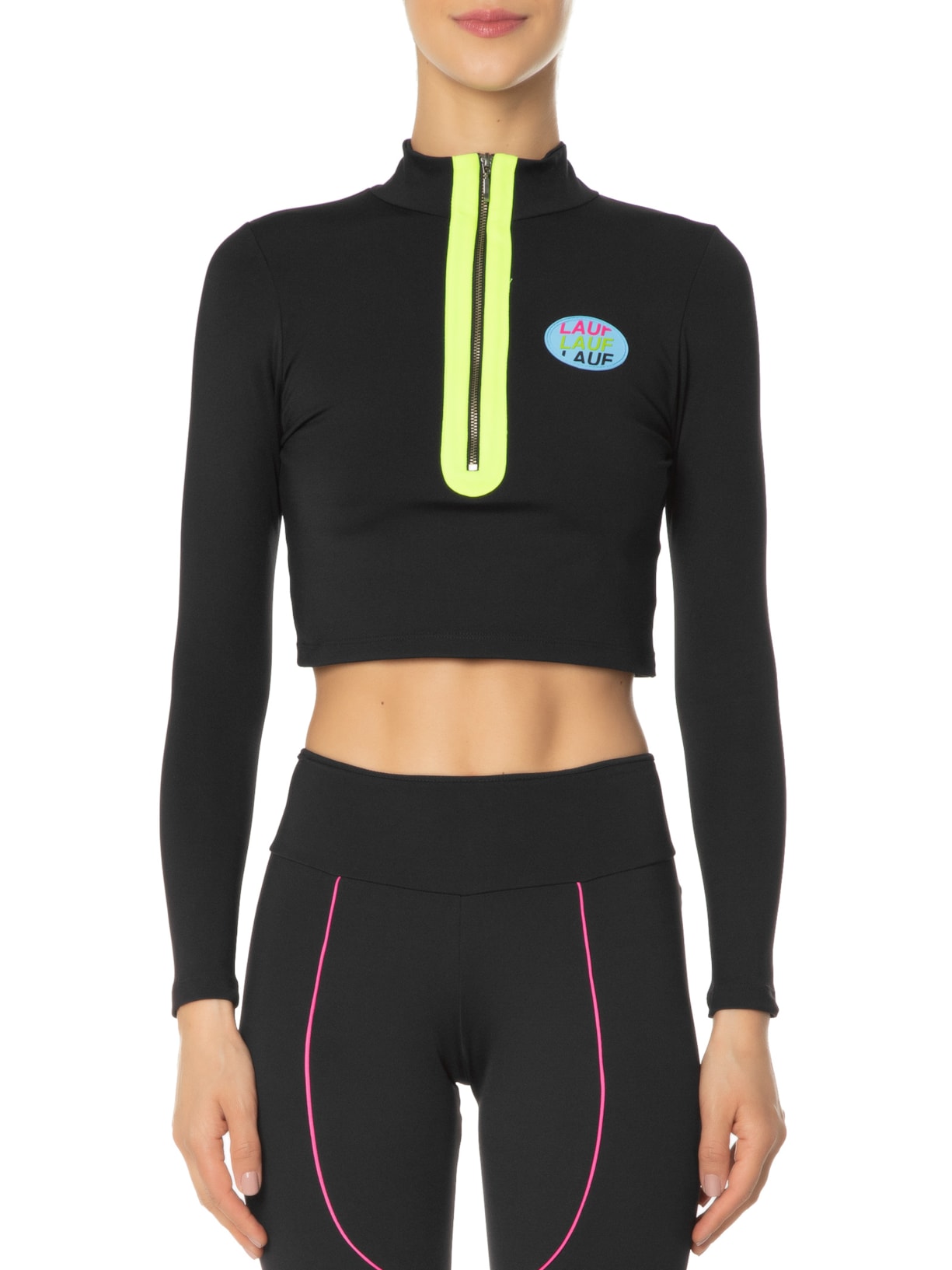 Blusa Feminina Cropped Manga Longa Açucena Preto Lauf