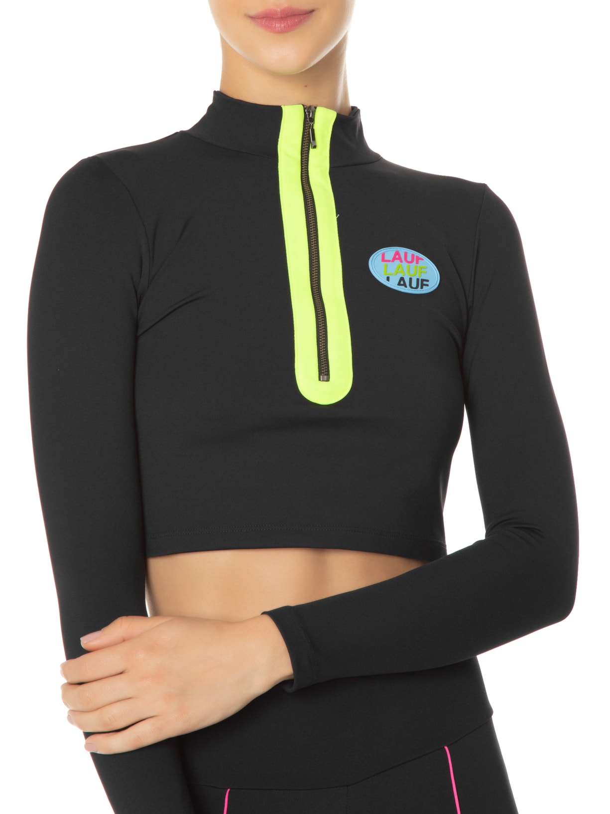 Blusa Feminina Cropped Manga Longa Açucena Preto Lauf