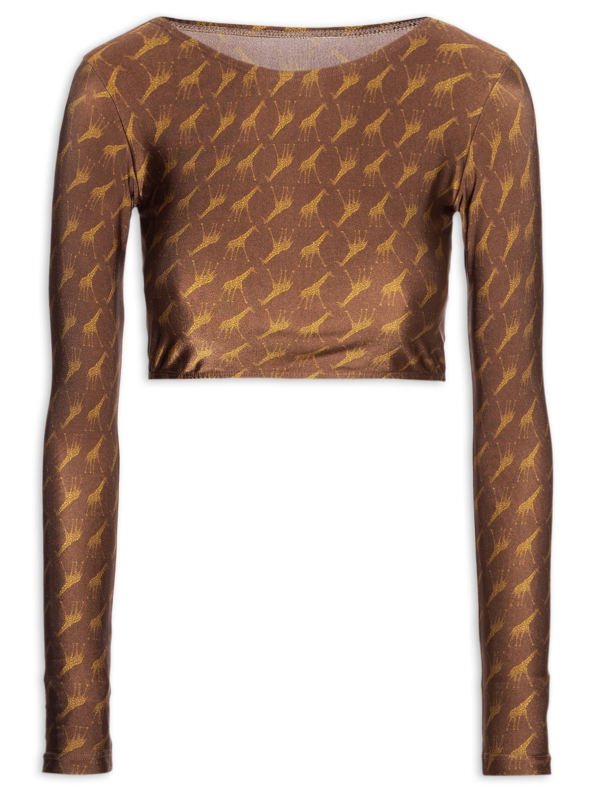 Blusa Feminina Cropped Manga Longa - Marrom