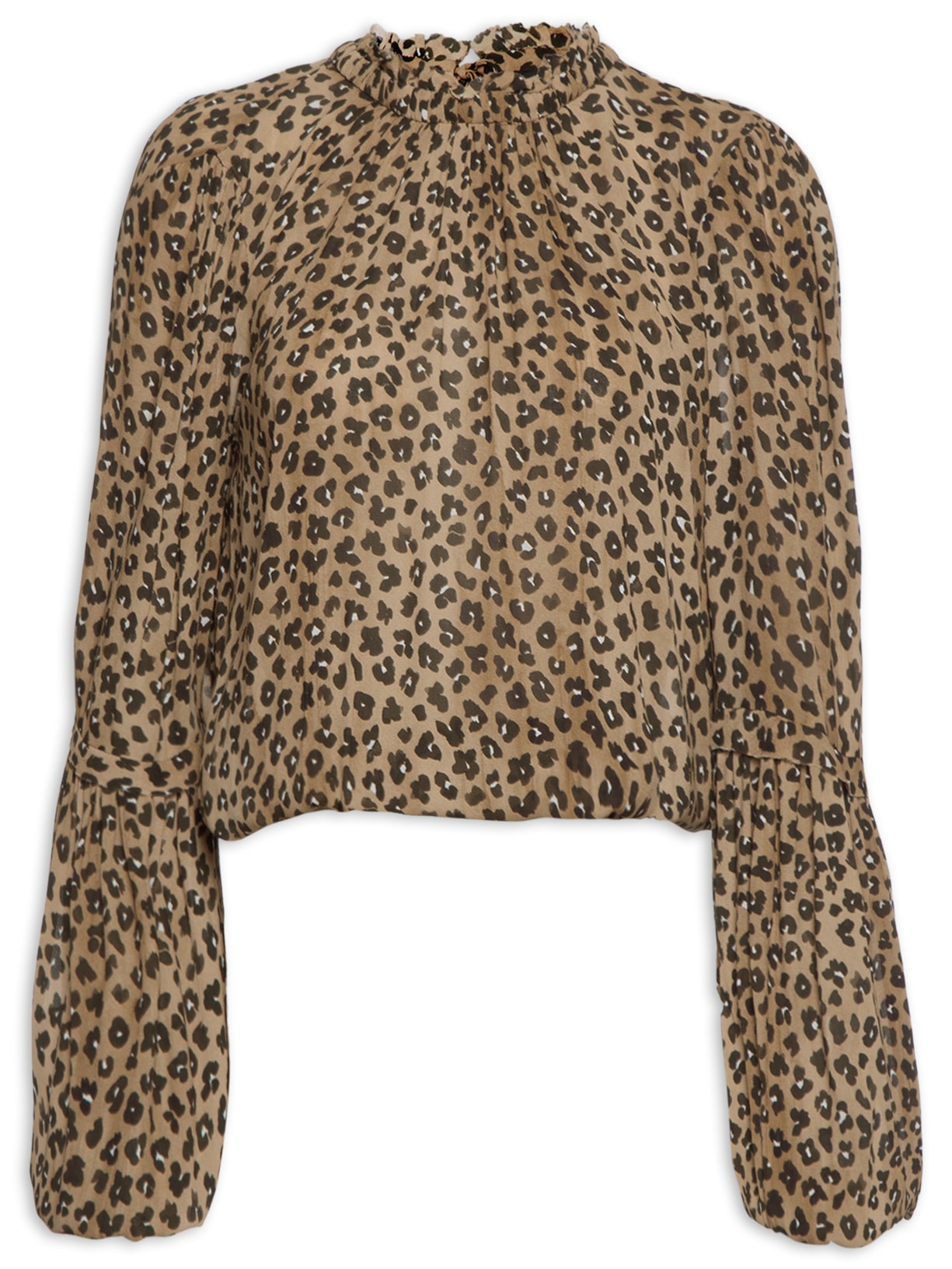 Blusa Feminina Cropped Manga Longa Onça Liberty - Animal Print