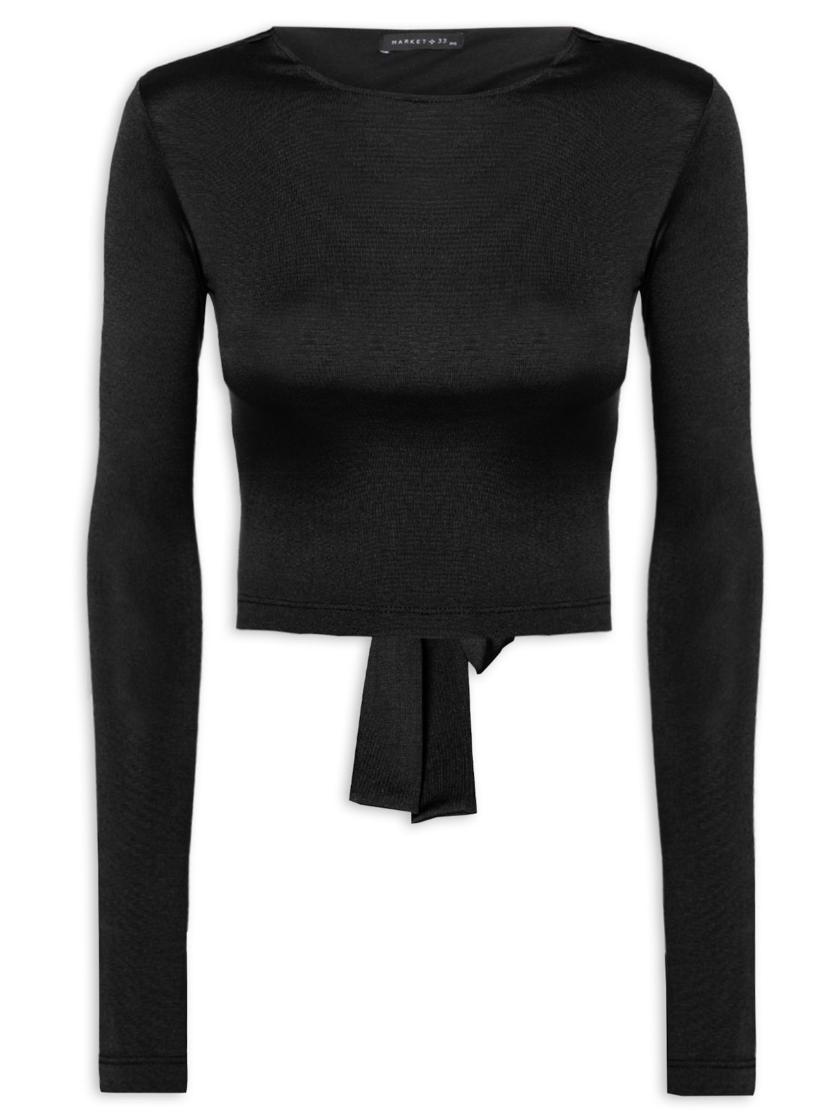 Blusa Feminina Cropped Manga Longa - Preto