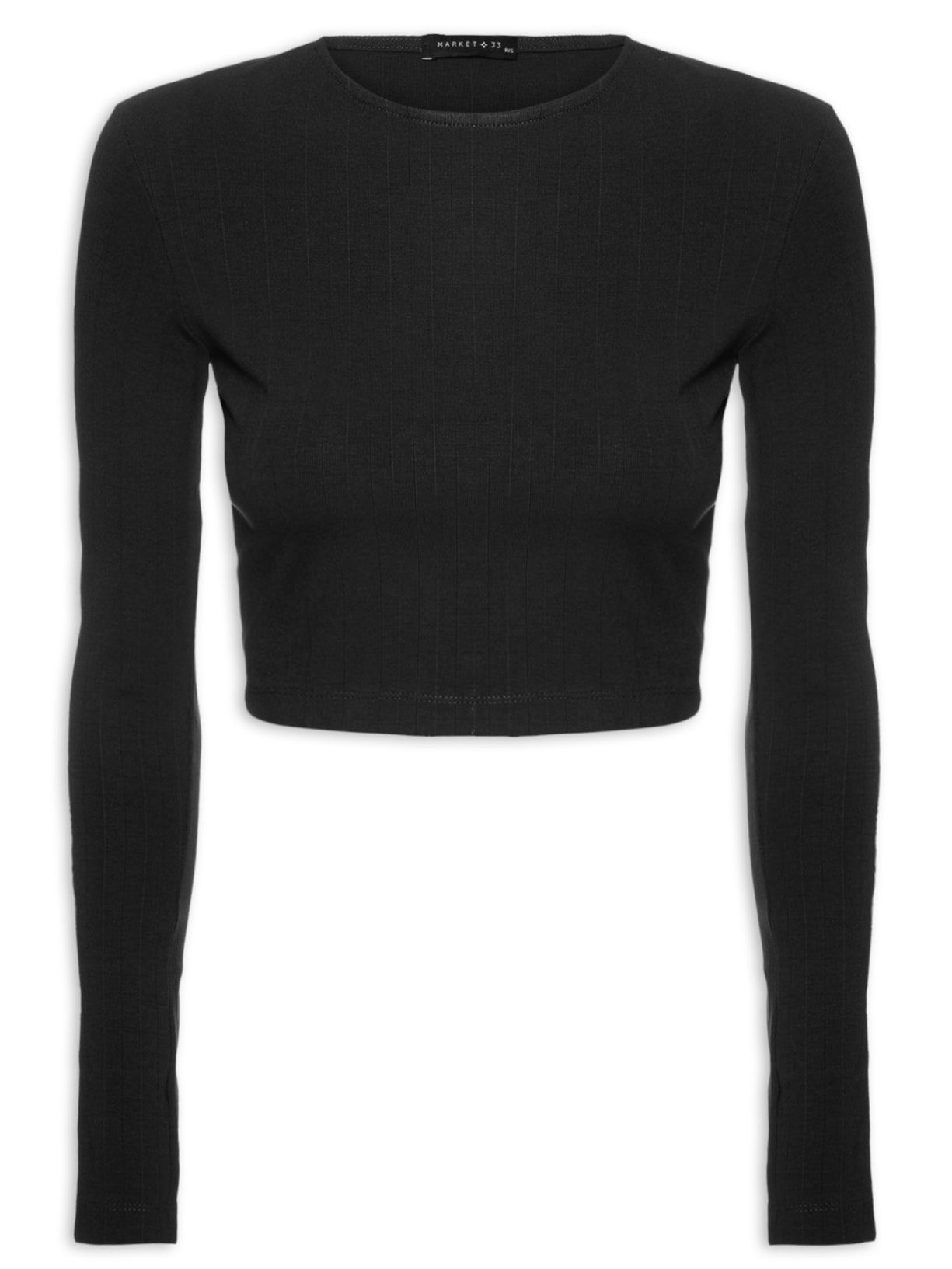 Blusa Feminina Cropped Manga Longa - Preto