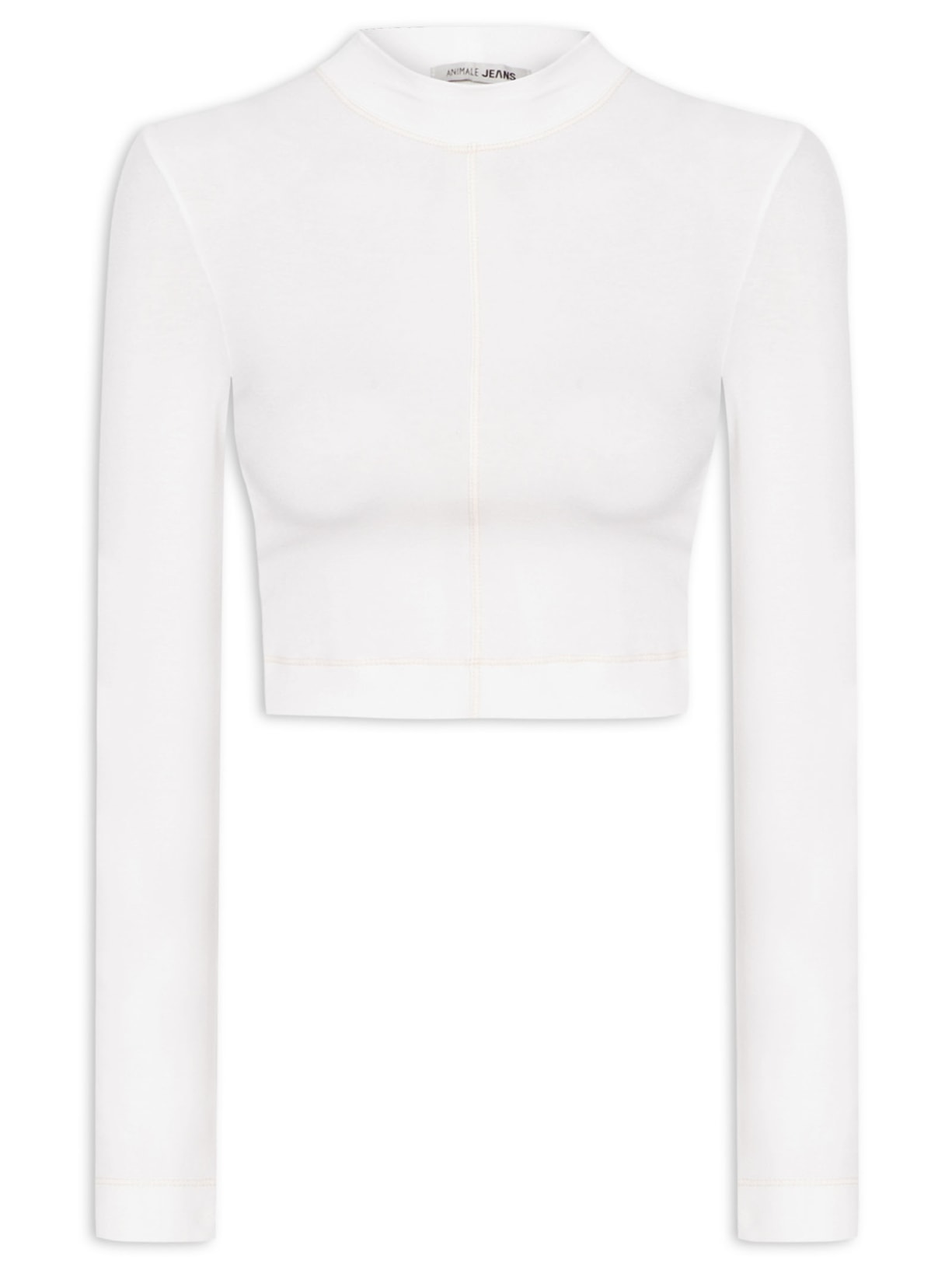 Blusa Feminina Cropped Manga Longa Recorte Central - Branco